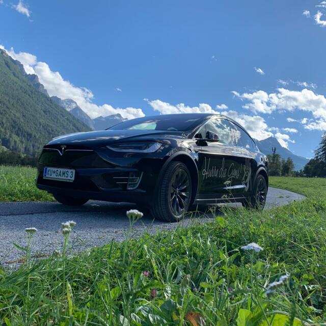 driving a Tesla on holiday in Tyrol