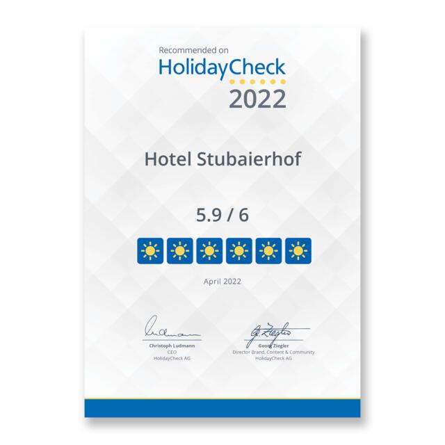 Holidaycheck 2022 certificate